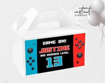 Video Game Gable Box Label, Gable Box Party Favor, Video Game Birthday Theme, instant download