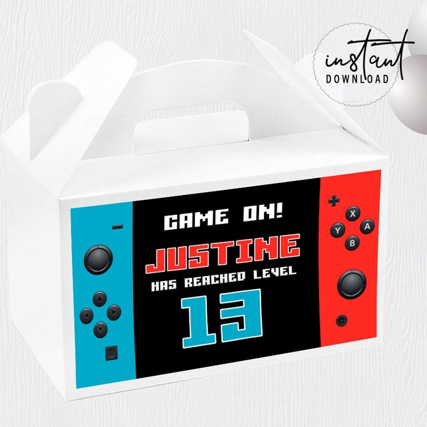Video Game Gable Box Label, Gable Box Party Favor, Video Game Birthday Theme, instant download