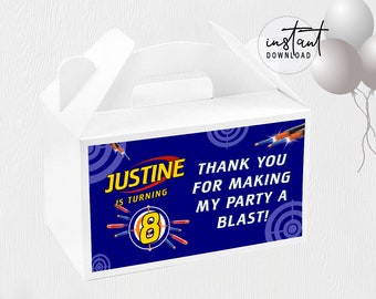 Nerf Gun Gable Box Label, Gable Box Party Favor, Nerf Gun Birthday Theme, instant download