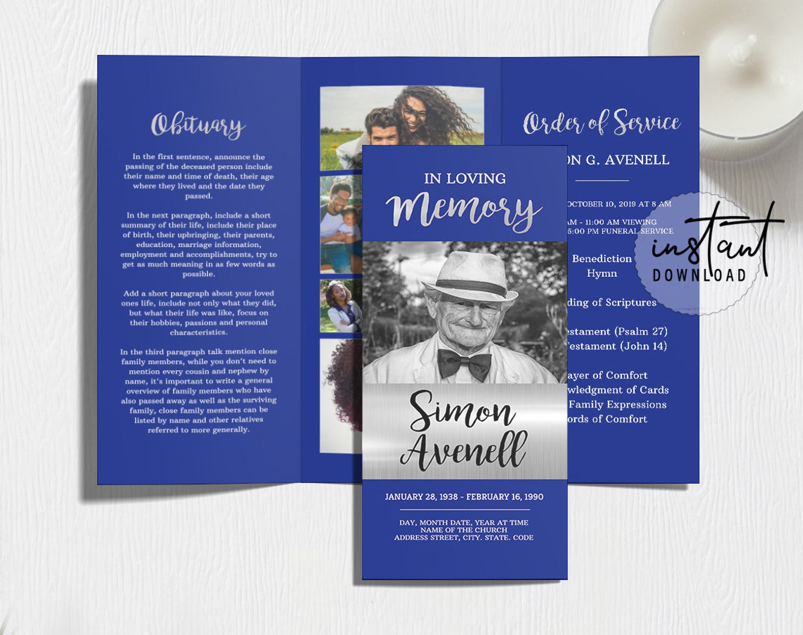 Trifold Funeral Program Template Trifold Brochure Blue and Etsy