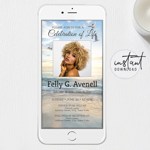 Funeral Evite, Digital Invite, Electronic Funeral Announcement, Ocean Theme Funeral Program, Obituary Program, instant download
