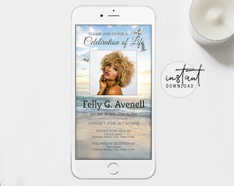 Funeral Evite, Digital Invite, Electronic Funeral Announcement, Ocean Theme Funeral Program, Obituary Program, instant download