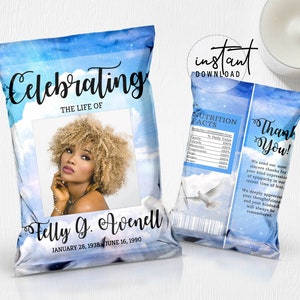Funeral Chip Bag Label, Memorial Chip Bag, Funeral Clouds Theme, Clouds Memorial Programs, Obituary Chip Bag, instant download