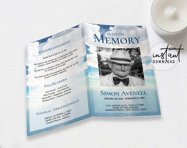 4 Page Funeral Program Template Editable Funeral Program - Etsy