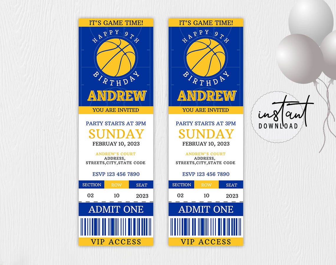 basketball-ticket-birthday-invitation-basketball-invitation-blue-yellow-birthday-theme-basketball-birthday-theme-instant-download-etsy