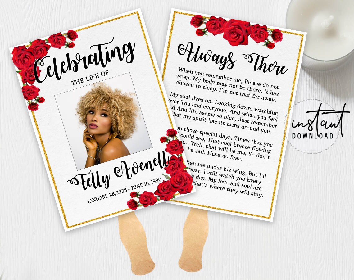 Funeral Program Fan, Funeral Fans Template, Red Rose Funeral Program Theme, Funeral Program, Obituary Program, instant download