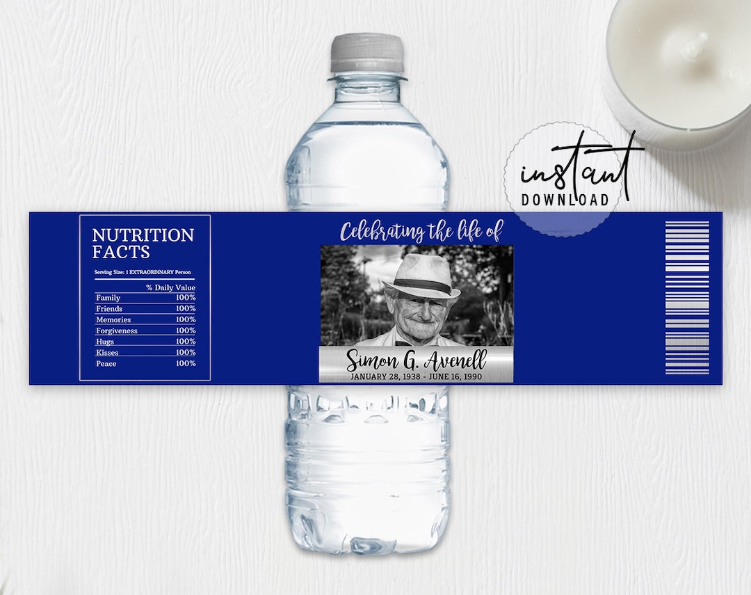 Funeral Water Bottle Label Memorial Water Bottle Blue and Etsy