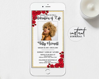 Funeral Evite, Digital Invite, Electronic Funeral Announcement, Red Rose Funeral Program Theme, Obituary Program, instant download