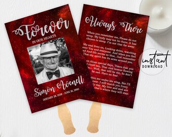 Funeral Program Fan, Funeral Fans Template, Red Galaxy Theme, Obituary Program, instant download