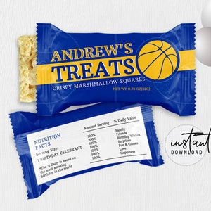 Basketball Rice Treat Wrapper, Rice Krispy Treat Vorlage, Blaues und Gelbes Geburtstagsthema, Basketball-Geburtstagsthema, sofortiger Download