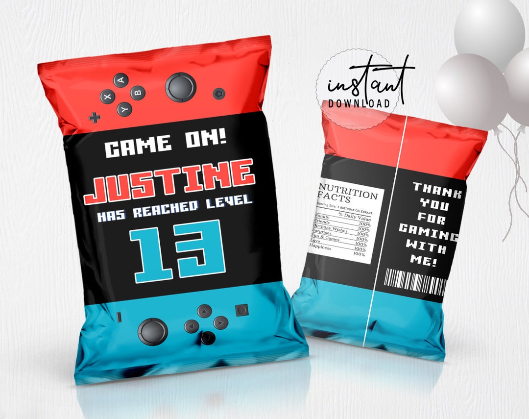 Video Game Chip Bag Label, Chip Bags Party Favor, Video Game Birthday