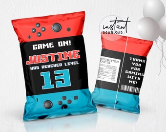 Video Game Chip Bag Label, Chip Bags Party Favor, Video Game Birthday Theme, instant download
