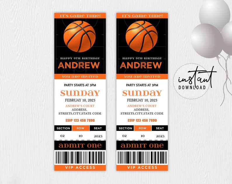 Basketball Ticket Birthday Invitation Basketball Invitation Etsy