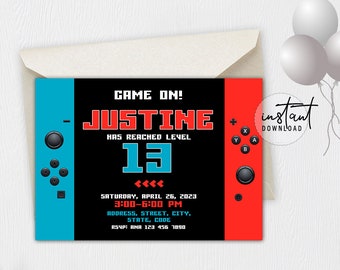 Video Game Birthday Invitation, Gamers Invitation, Video Game Birthday Theme, instant download