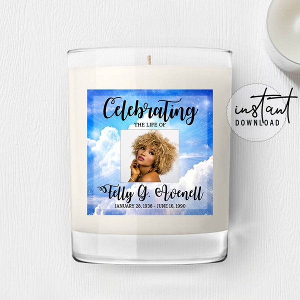 Funeral Candle Labels, Funeral Candle Favors, Funeral Clouds Theme, Simple Memorial Programs, Obituary Program, instant download