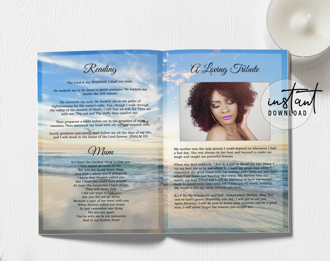 8 Page Funeral Program Template Editable Funeral Program - Etsy