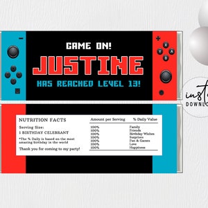 Video Game Hershey Bar Wrapper Template, Chocolate Bar Wrapper, Video Game Birthday Theme, instant download