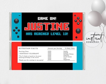 Video Game Hershey Bar Wrapper Template, Chocolate Bar Wrapper, Video Game Birthday Theme, instant download