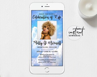 Funeral Evite, Digital Invite, Electronic Funeral Announcement, Funeral Clouds Theme, Funeral Program, Obituary Program, instant download