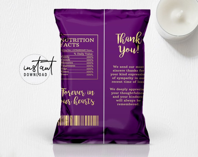 Funeral Chip Bag Label Memorial Chip Bag Purple and Gold Etsy