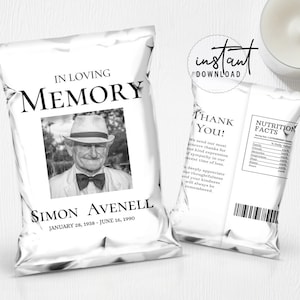 Funeral Chip Bag Label, Memorial Chip Bag, Minimalist Simple Theme, Simple Memorial Programs, Obituary Chip Bag, instant download