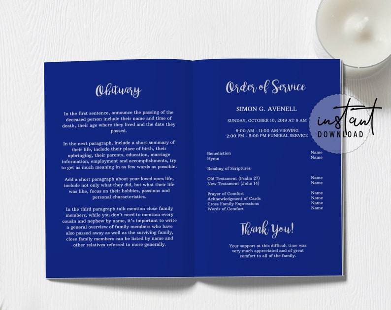4 Page Funeral Program Template Editable Funeral Program Etsy