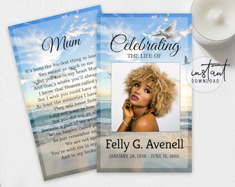 Funeral Prayer Card, Prayer Cards for Funeral, Ocean Theme Funeral Program, Obituary Program, instant download