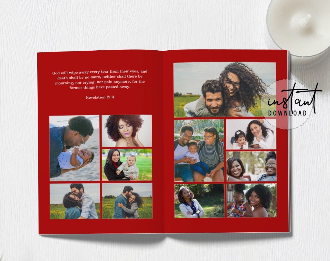 8 Page Funeral Program Template Editable Funeral Program Red - Etsy