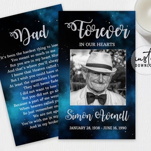 Funeral Prayer Card, Prayer Cards for Funeral, Blue Galaxy Theme, Memorial Programs, Obituary Program, instant download
