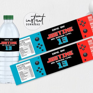 Video Game Water Bottle Labels, Water Bottle Birthday Labels, Video Game Birthday Theme, instant download