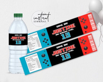Video Game Water Bottle Labels, Water Bottle Birthday Labels, Video Game Birthday Theme, instant download