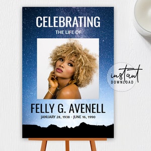 Funeral Welcome Sign, Welcome Sign Template, Milky Way Galaxy Theme Funeral Program, Obituary Program, instant download