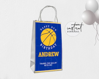Basketball Gift Bags, Gift Bags Birthday, Gift Bag Favors, Blue and Yellow Birthday Theme, Basketball Birthday Theme, instant download