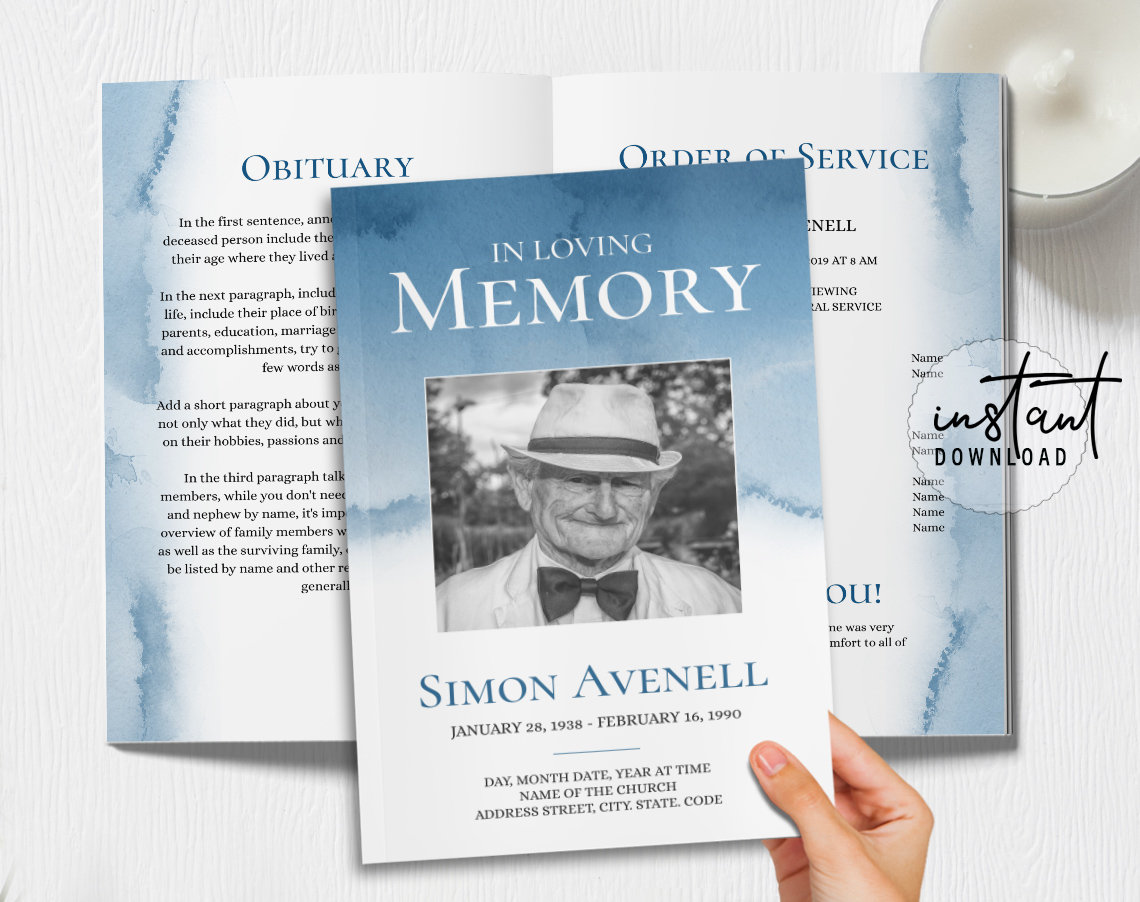 4 Page Funeral Program Template Editable Funeral Program - Etsy