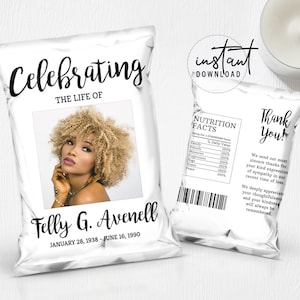 Funeral Chip Bag Label, Memorial Chip Bag, Minimalist Funeral Theme, Simple Memorial Programs, Obituary Chip Bag, instant download