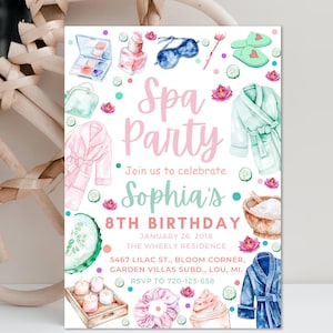 Spa Party Birthday Invitation | Pamper Party Invite Template | Printable Girls Spa Birthday Party Invitation | Canva Pdf Instant Download