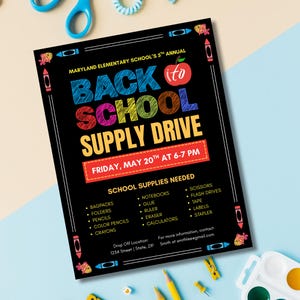 School Supply Drive Flyer, Back to School Supply Drive, PTO, PTA, School Fundraiser, Editable Invite Template, Printable Digital Download
