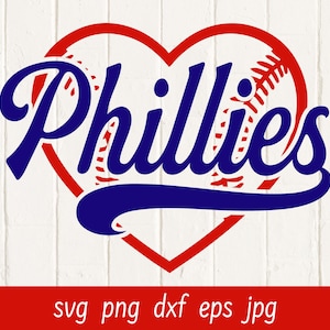 May include: Red heart with a baseball graphic inside and the word "Phillies" in blue cursive lettering.