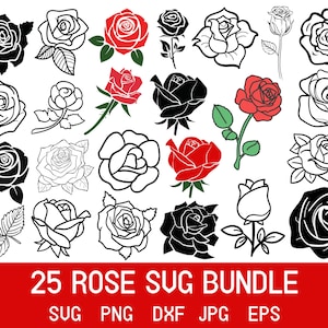 Rose Svg Bundle, Rose Clipart, Roses Svg, Roses Template Svg, Rose Bouquet Svg, Flower Svg, Red Rose Svg, Rose Png, Vector Cricut