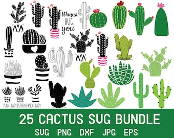 Pacchetto di clipart SVG di cactus, disegni di piante grasse (download digitale)