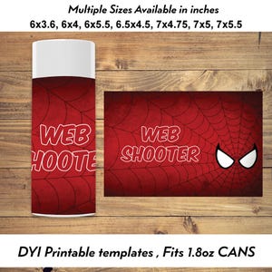 Spiderman Silly String Label Printable, Web Shooter Template, Superhero Birthday Party Favor, Spider Web Game, Black Design Instant Download