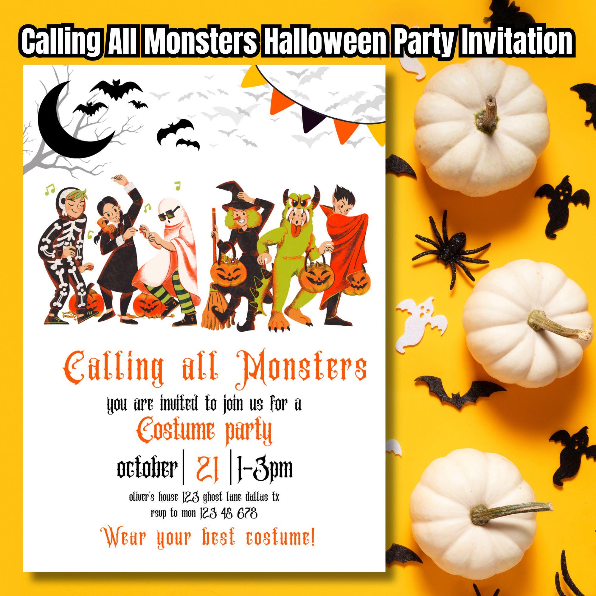 Calling All Monsters Halloween Party Invitation Template, Kids Halloween Party, Editable Invitation Template, Mummy & Monster Party Invite