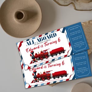 Invitation de billet d'anniversaire de train | Billet de train bleu, invitation pour enfants | Carte d'embarquement pour les garçons | Téléchargement instantané numérique modifiable