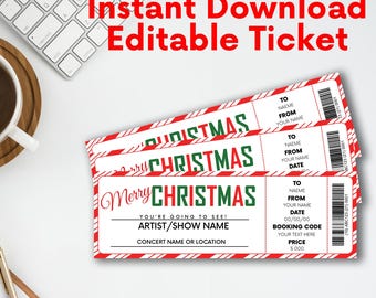 Instant Editable Christmas Concert Ticket for Experience Gift Giving | Edit & Print | Printable Template Surprise Gift Idea | Canva Template