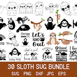 Luiaard Svg, slapende luiaard Svg, hangende luiaard, luiaard gesneden bestand, luiaard clipart, Instant Download, Svg-bestanden voor Cricut