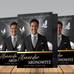 8 Page Modern Black Funeral Template, 8.5x11&quot; Black Golden Obituary Program, Bi-Fold Funeral Program, Memorial Celebration of Life, Digital