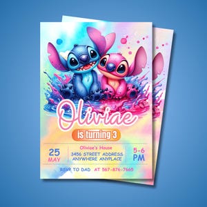 Stitch Kids Birthday Invitation Editable Template, Editable Birthday Invitation, Stitch Birthday Party Invitation, Digital Canva Template