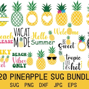 Pineapple SVG, Pineapple Bundle Svg Files, Pineapple Monogram Frame, Pineapple Clip Art, Tropical Fruit Cricut Design, Silhouette, Svg Files