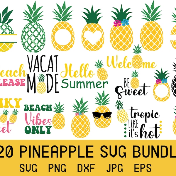 Pineapple SVG, Pineapple Bundle Svg Files, Pineapple Monogram Frame, Pineapple Clip Art, Tropical Fruit Cricut Design, Silhouette, Svg Files