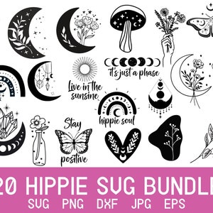 Hippie Svg, Fungo Svg, Segno di pace Svg, Boho Rainbow Svg, Fiore retrò Svg, Cactus Svg, Farfalla Svg, Girasole Svg, Arcobaleno Svg
